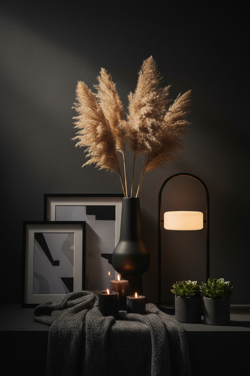 Home decor items vertical image with prodcuts Dark theme