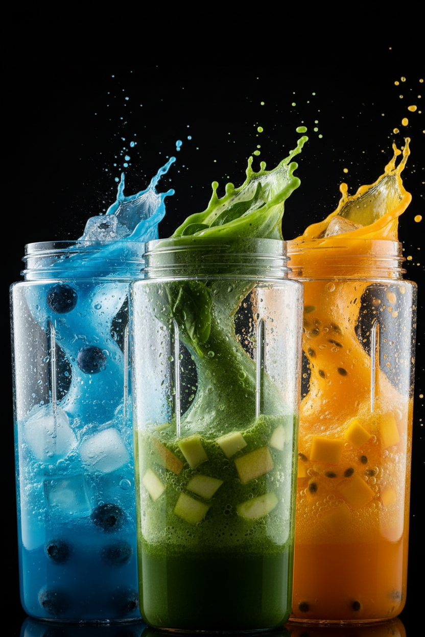 vertical image with water or liqud bledering showimng inside in some products